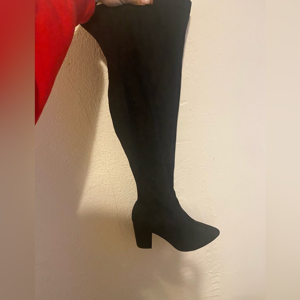 Wide Calf Black Suede Over the Knee Boots